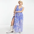 Free People paisley print v neck floaty midaxi dress in bluebell