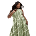 COLLUSION Plus cotton zip maxi smock dress in green abstract wash