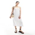 Abercrombie & Fitch linen midi strapless dress with scallop edge in white