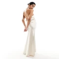 Pretty Lavish Hen backless satin scarf maxi dress in ivory-White