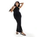 Selected Femme jersey maxi skirt with ruched waist and split in black (part of a set)