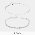 Jack & Jones 2 pack bracelet with twisted & curved design in silver plated