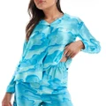Luna cloud print long sleeve satin revere pyjama set in blue