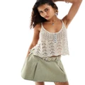 Free People crochet tank top with button detail in oatmilk-Neutral