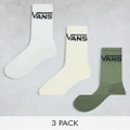 Vans classic crew 3 pack socks in green multi