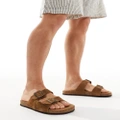 Jack & Jones suede double strap sandals in tan-Neutral