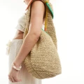 Accessorize knot detail straw tote bag with contrast piping-Neutral