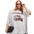ASOS DESIGN Curve oversized t-shirt camper outdoors graphic in ice marl-Grey