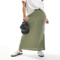 Vila slinky maxi skirt with split in green