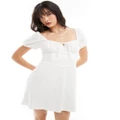 Hollister short sleeve linen blend a-line mini dress with sweetheart neckline in white