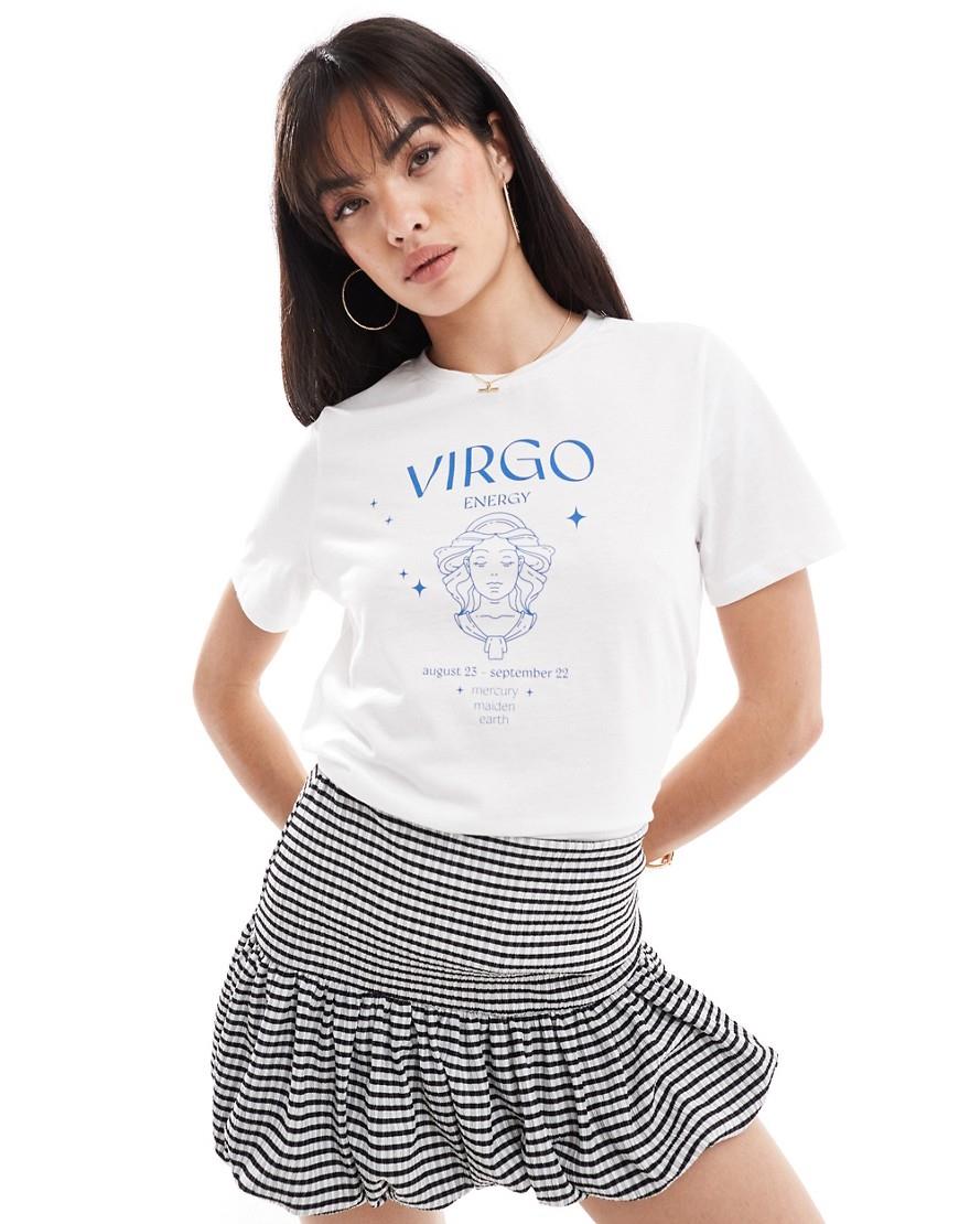 Pieces zodiac t-shirt with 'Virgo' print in white