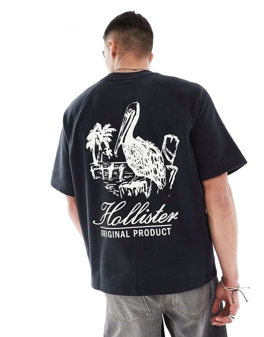 Hollister logo short sleeve oversized terry sweatshirt in black
