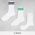 Pieces Sport Core 3 pack socks in green white and navy stripe