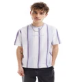 Guess Originals unisex oversized vertical striped t-shirt in purple and white