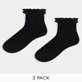 ASOS DESIGN 2 pack frill ankle socks in black