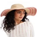 Accessorize wide brim summer hat with pink stitching in natural-Neutral