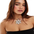 ASOS DESIGN torque choker with crystal flower charm in silver tone