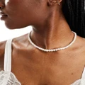ASOS DESIGN necklace with simple faux glass pearl design-White