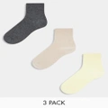 ASOS DESIGN 3 pack rib ankle socks in pastels-Multi