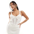 ASOS DESIGN Petite knitted crochet corset top in white (part of a set)