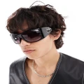 ASOS DESIGN Y2K wrap sunglasses with gothic cross trim in black