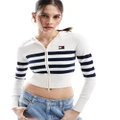 Tommy Jeans knit zip through hoodie in white and navy stripe