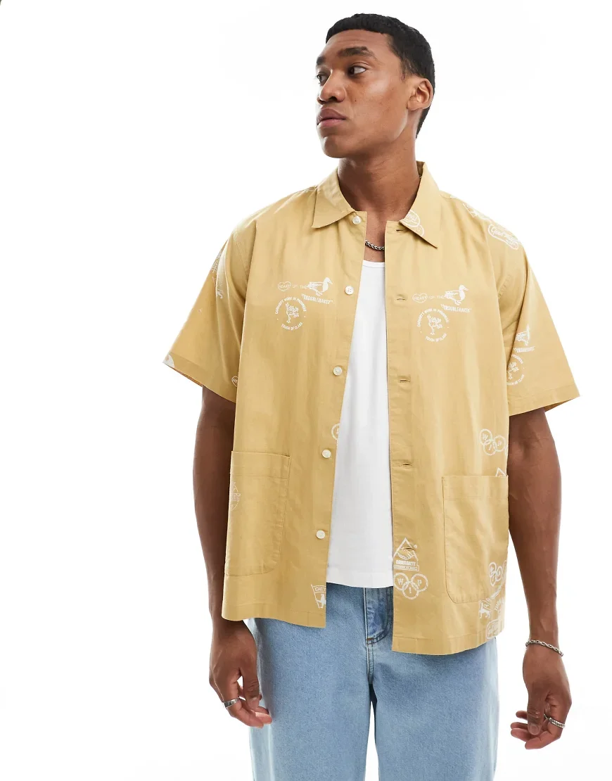 Carhartt WIP stamp print short sleeve shirt in sand-Yellow