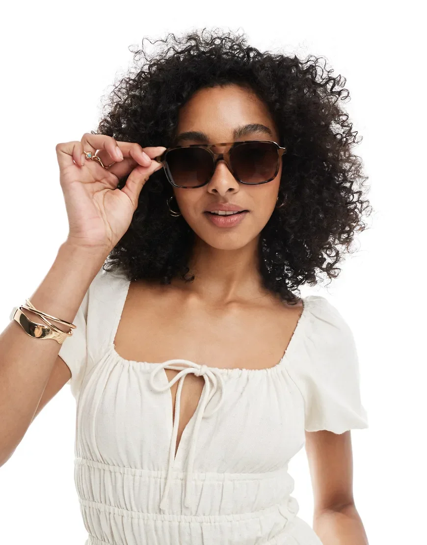 ASOS DESIGN aviator sunglasses in tort-Brown