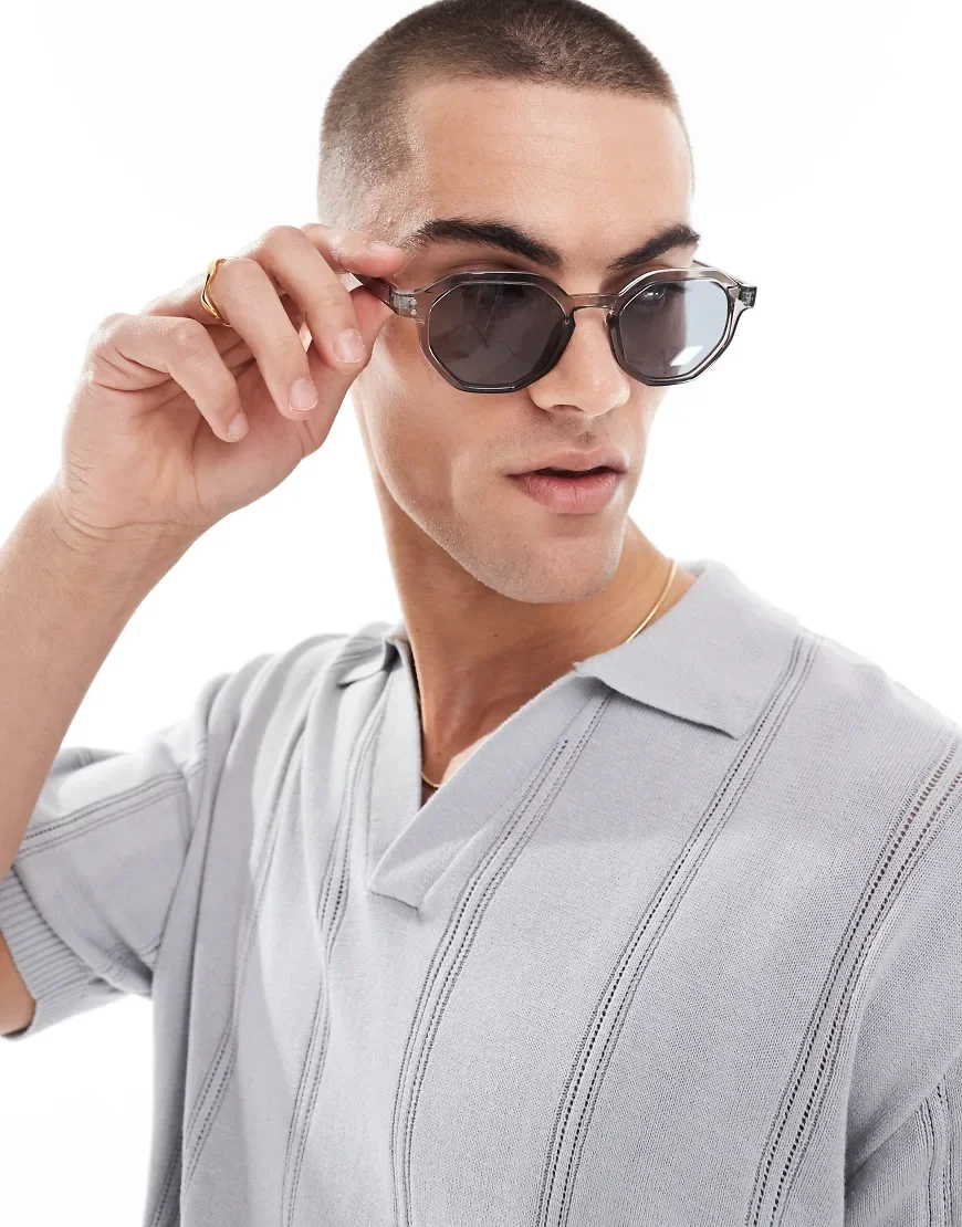 ASOS DESIGN hexagon sunglasses with grey lens and frame