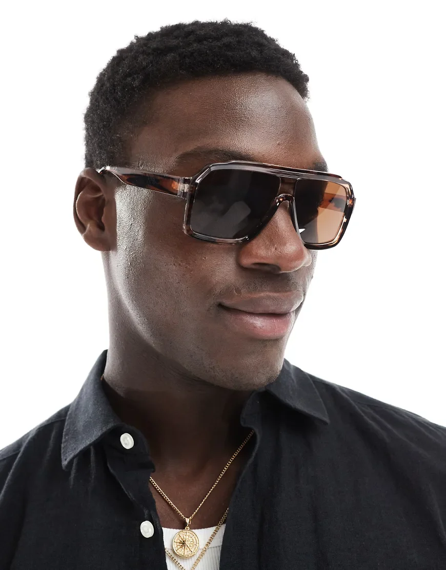 ASOS DESIGN aviator sunglasses in brown horn with brown lens