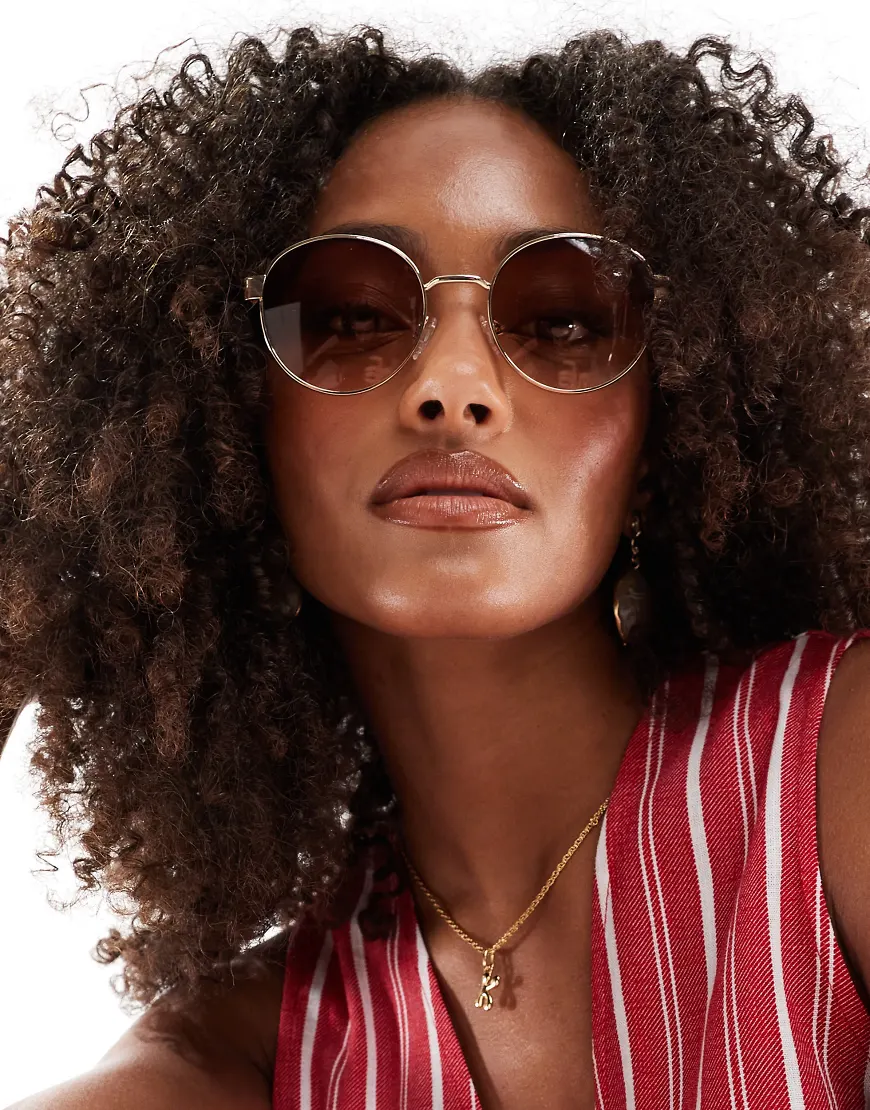 ASOS DESIGN metal round sunglasses with ombre brown lens
