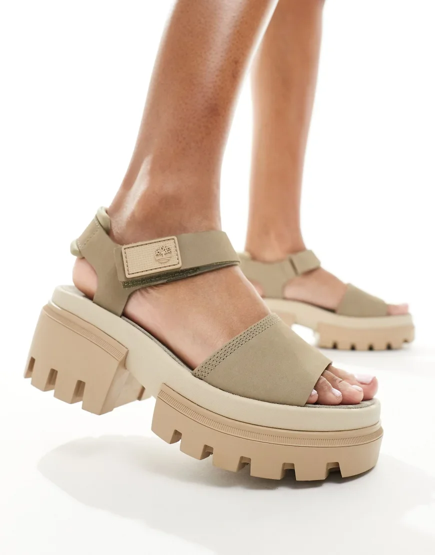 Timberland Everleigh platform sandals in stone-Neutral
