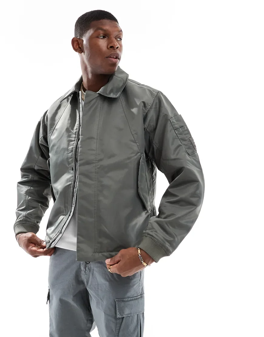 G-Star padded bomber jacket in dark green with collar