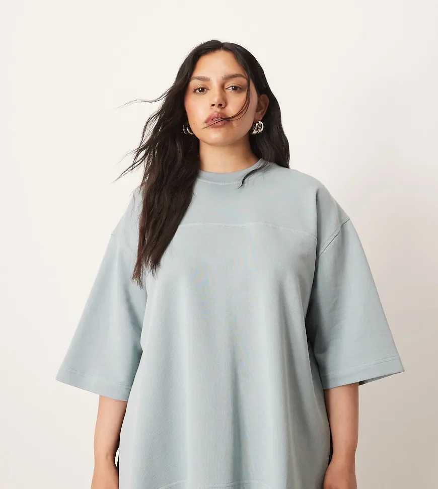 ARRANGE Curve seam detail heavyweight oversized t-shirt in blue