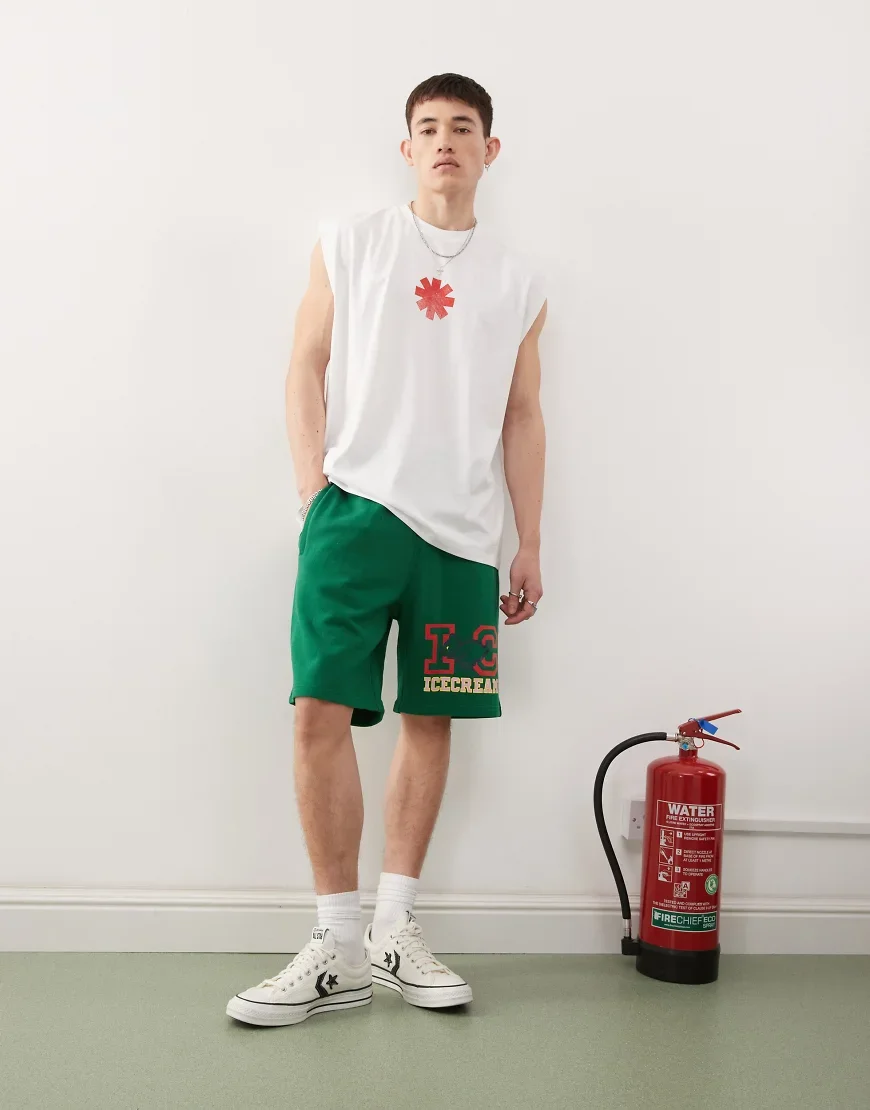 ICECREAM collegiate puppy jersey shorts in green