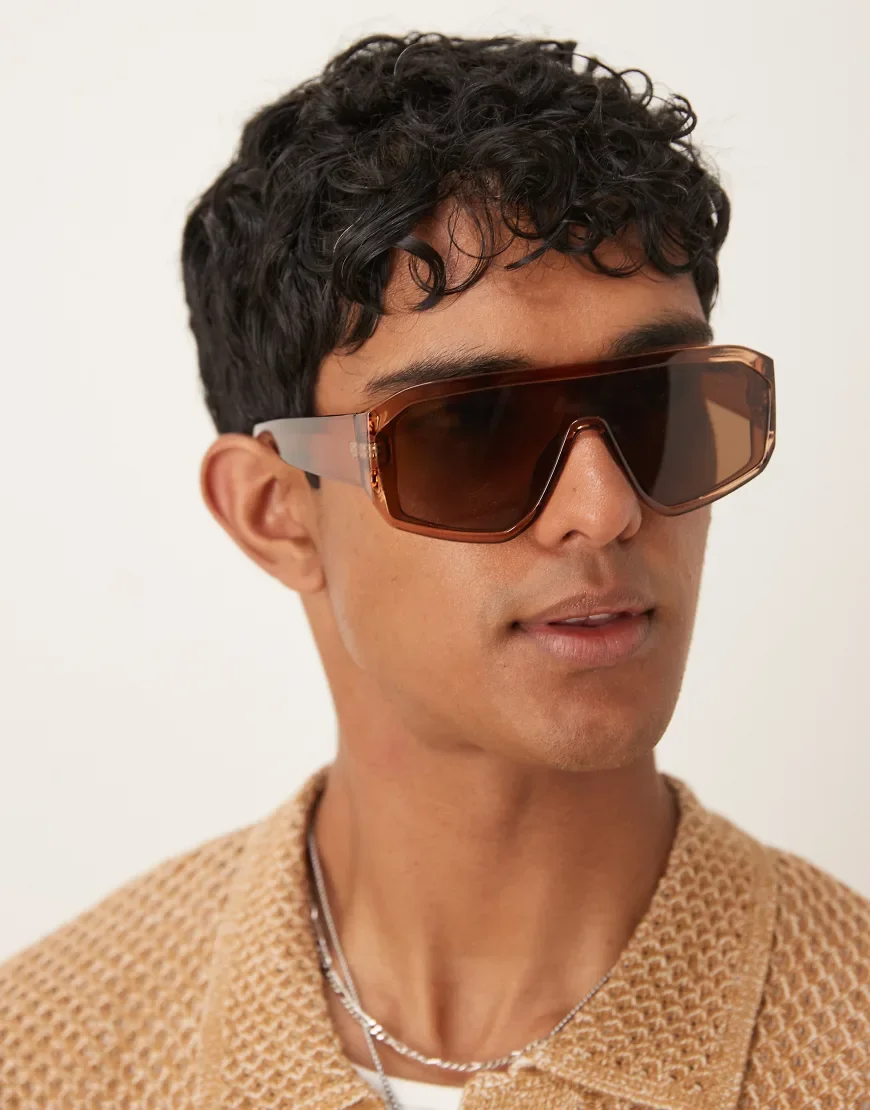 ASOS DESIGN chunky aviator sunglasses in brown with brown lens