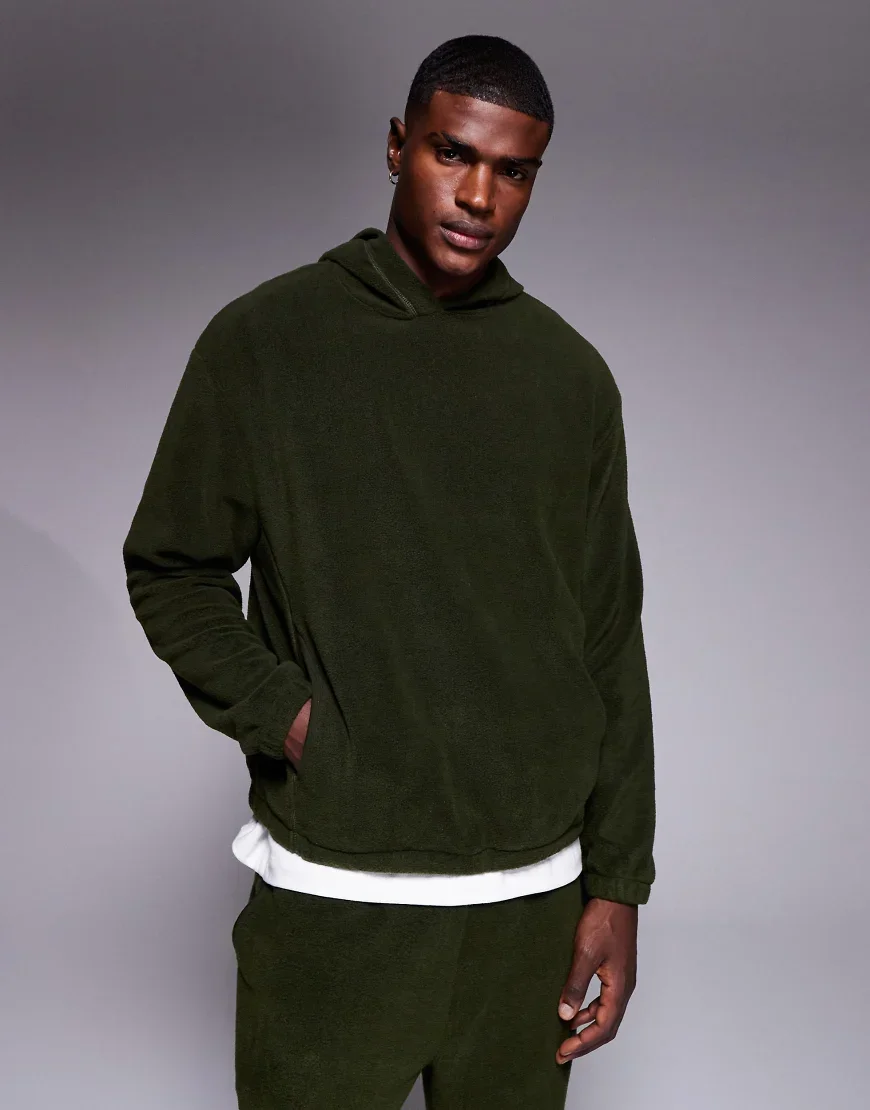 ASOS DESIGN relaxed fleece hoodie in green (Part of a set)