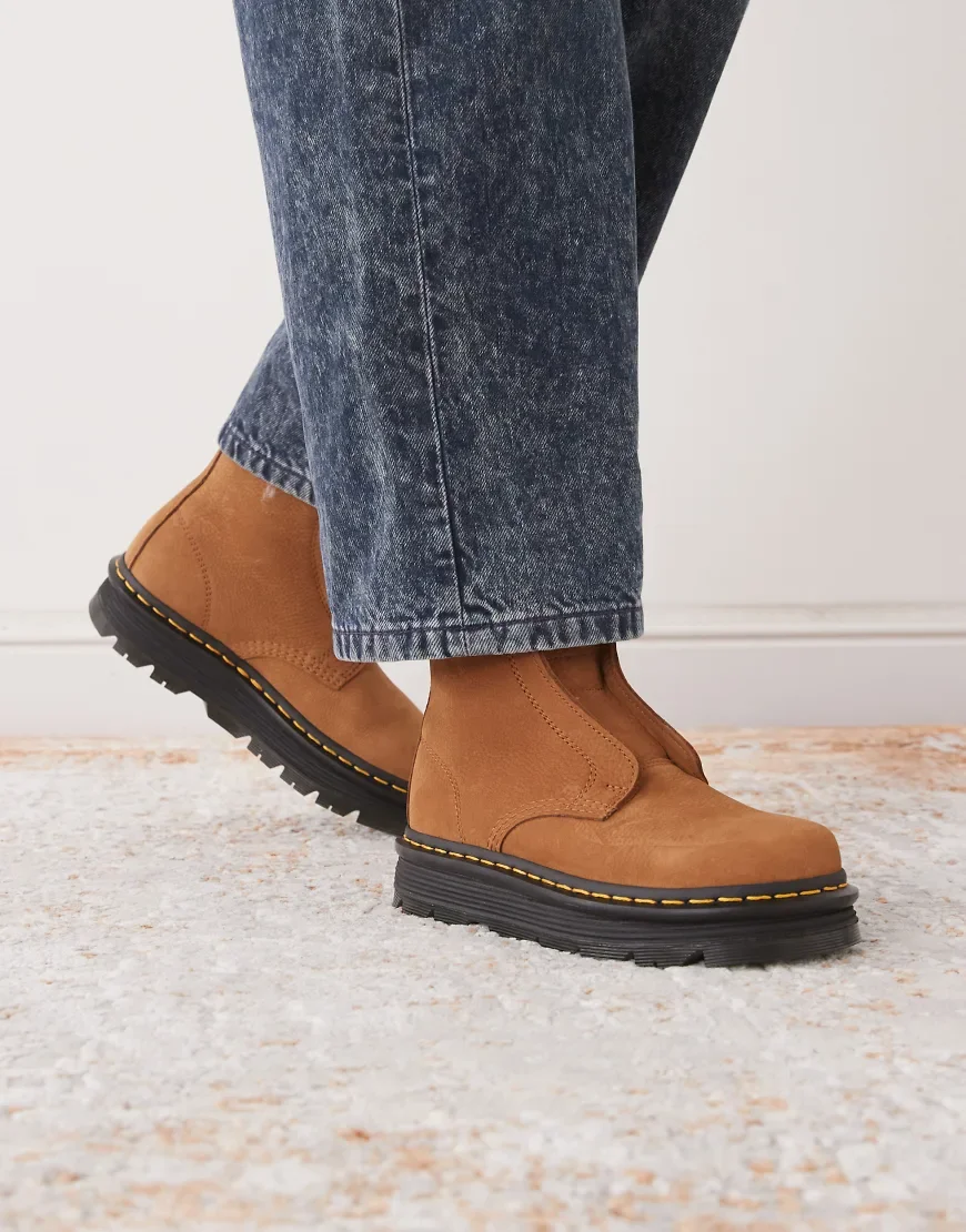 Dr Martens ZebZag laceless boots in desert brown milled nubuck