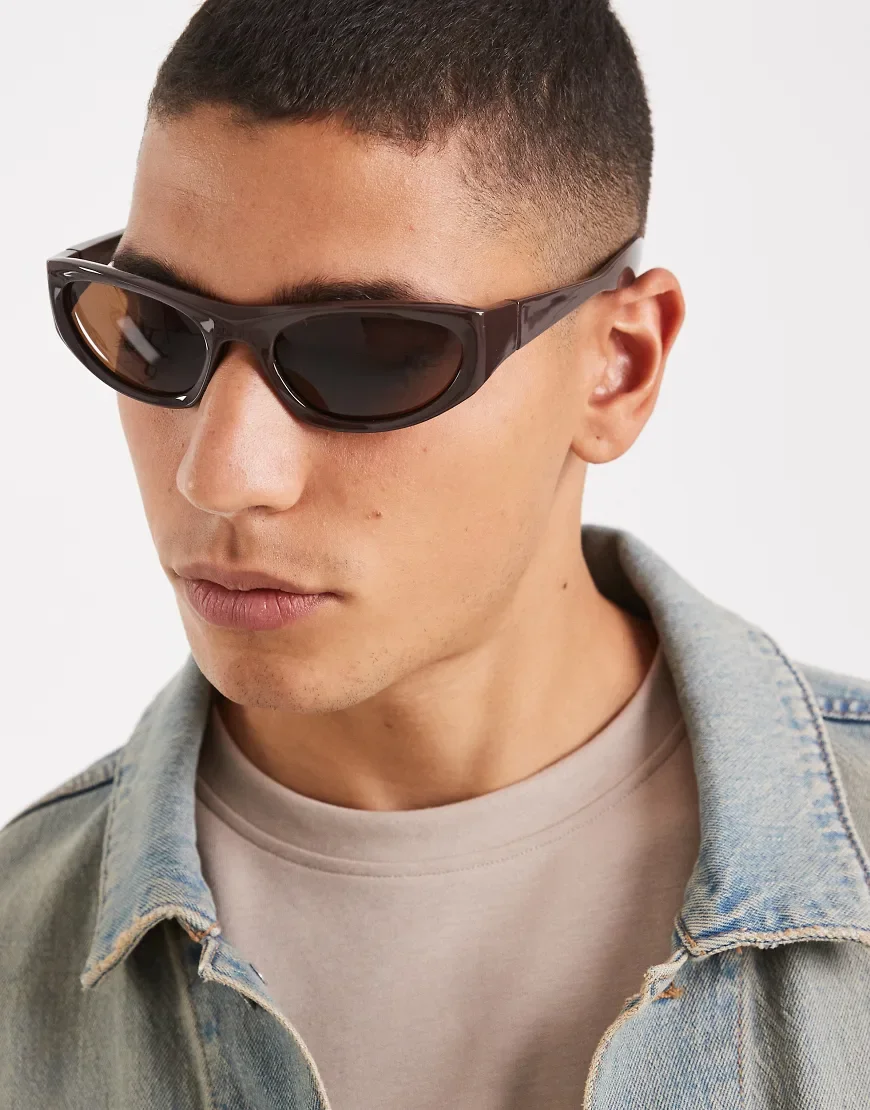 ASOS DESIGN racer sunglasses with brown lens and brown frame