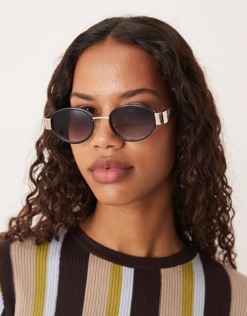 ASOS DESIGN metal frame oval sunglasses in black