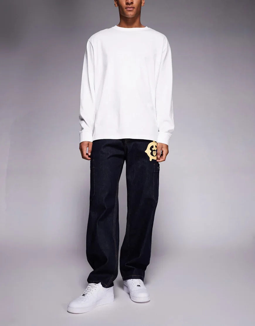 ICECREAM western denim straight leg jeans in indigo blue