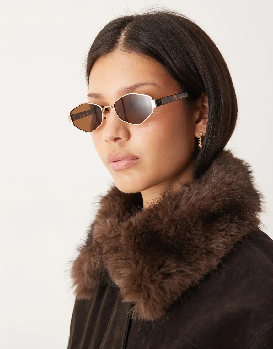 ASOS DESIGN metal angular sunglasses-Brown