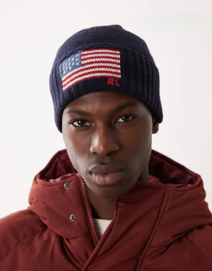 Polo Ralph Lauren flag beanie in navy