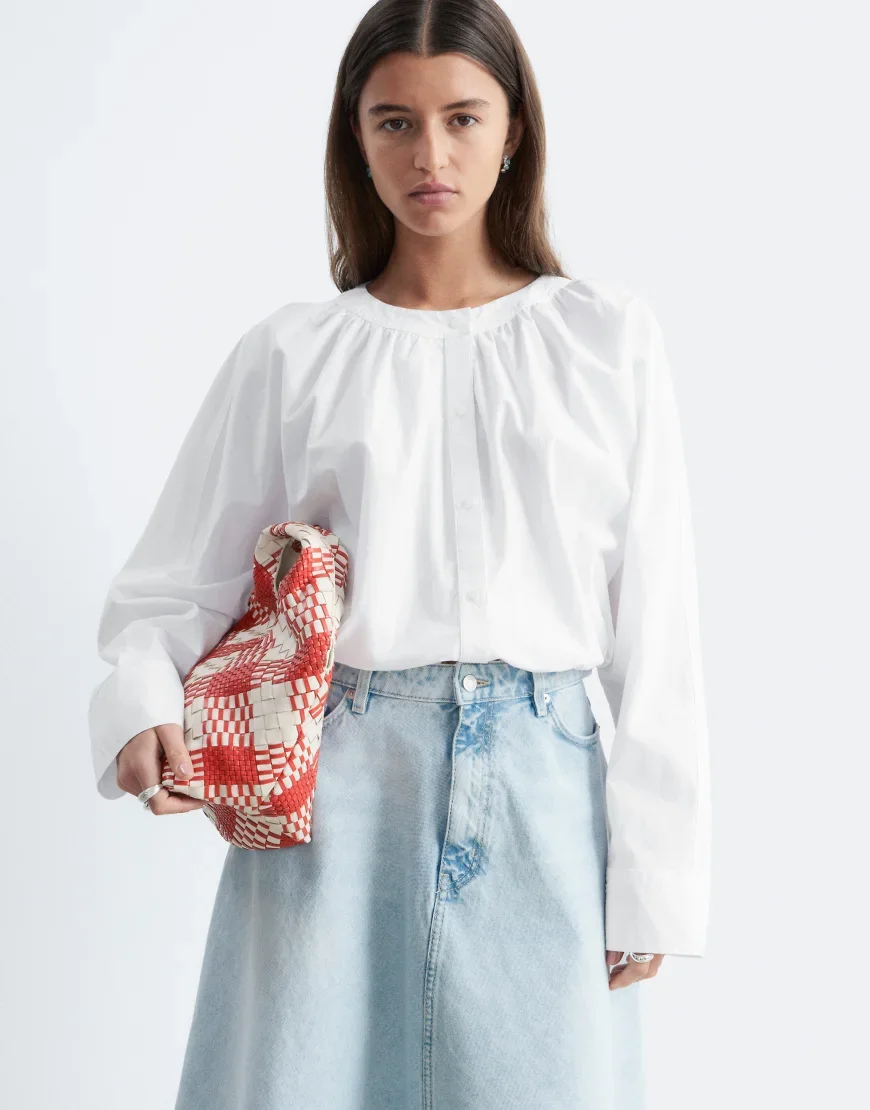 & Other Stories poplin blouse with puff sleeves in white