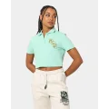 National Collegiate Athletic Association Michigan State University Spartans Women's W Letter Patch Crop Polo Lichen - Size 6 (XS)