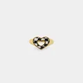 Raising Hell Checkered Heart Ring Gold/black - Size 7