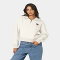 Tommy Jeans Women's Plush Badge Quarter Zip Sweater Stony Beige - Size 14 (XL)