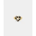 Raising Hell Checkered Heart Ring Gold/black - Size 8