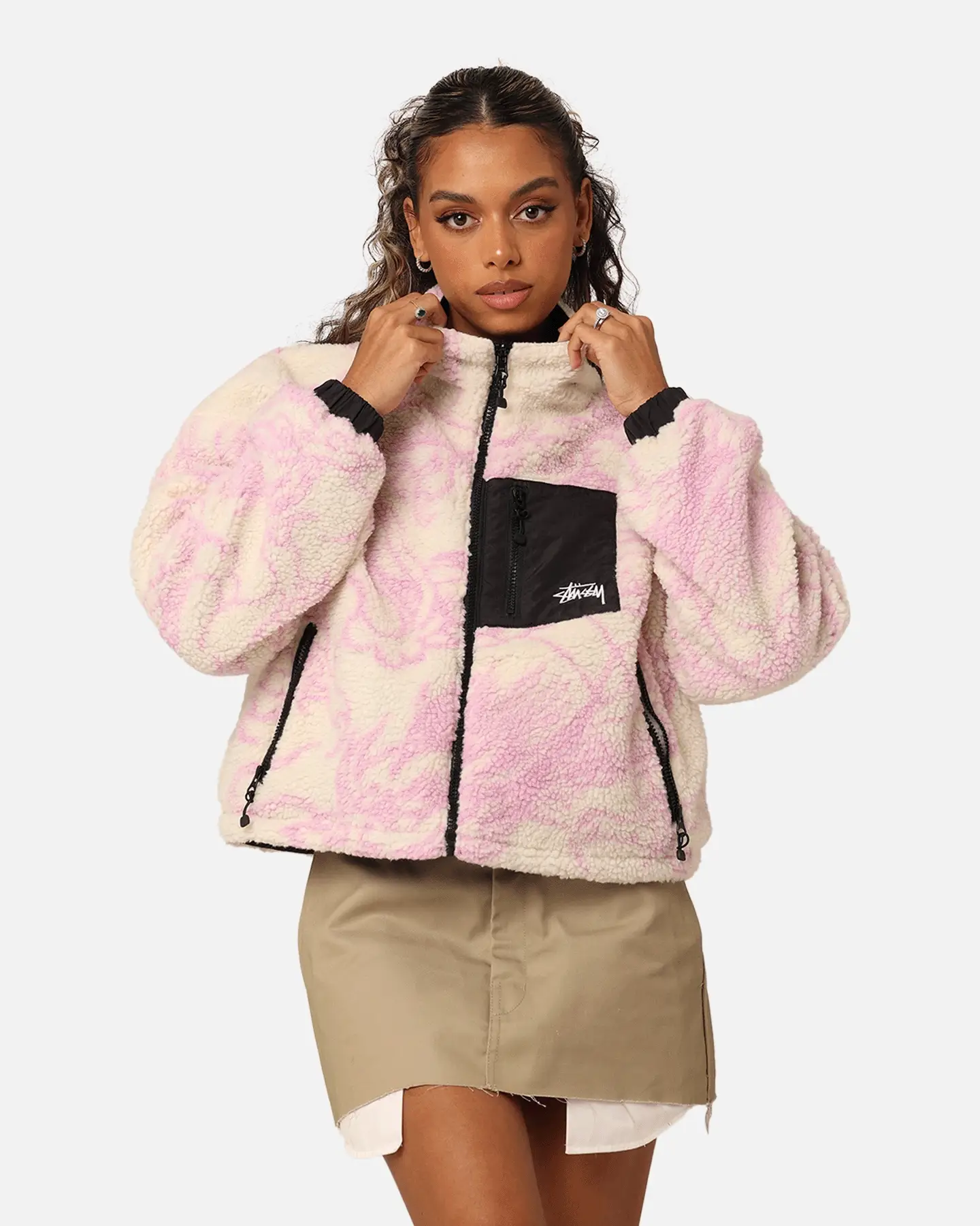 Stussy Women's Dragon Reversible Work Jacket Pink - Size 8