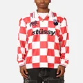 Stüssy Football Polo Long Sleeve T-shirt White/red Check - Size 2XL
